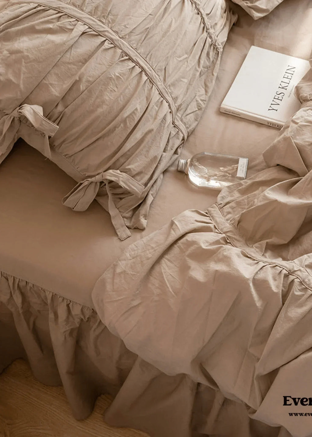 Coquette Ruffle Ribbon Ties Duvet Cover / Pink Ever Lasting
