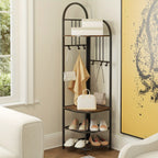 ERGOMASTER 4-in-1 Entryway Organizer: 180cm Tall Corner Coat Rack with Shoe Bench, 2-Tier Mesh Shoe Storage & 6 Removable Hooks - Space-Saving Hall Tree for Home or Retail Stores, Rustic Brown (Engineered Wood & Metal), Powde House Of Avana