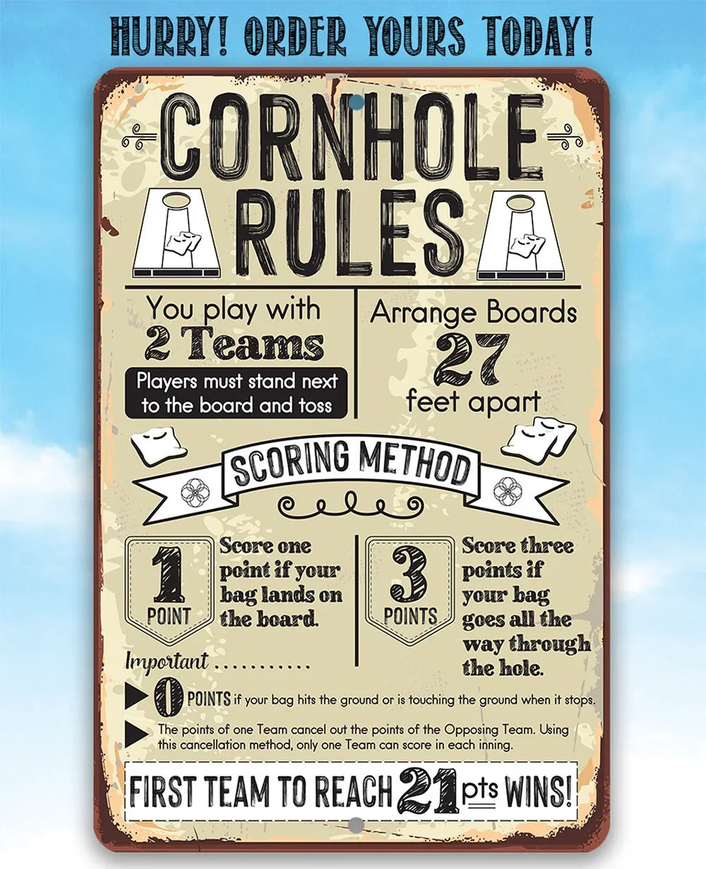 Cornhole Rules - Metal Sign Lone Star Art