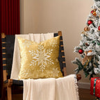 Cotton Christmas Pillow Cover 18x18 Inches, White with Golden Snowflake Design - House Of Avana