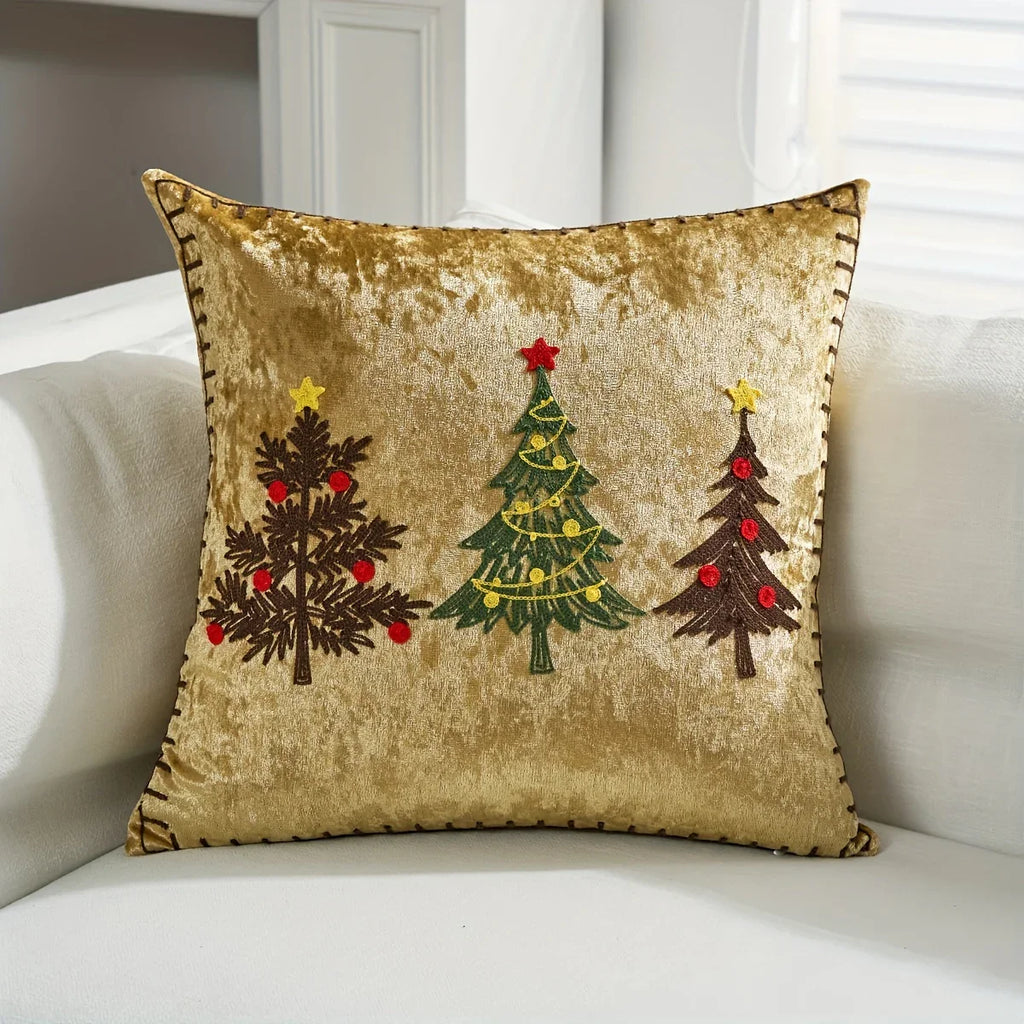 Cotton Christmas Pillow Cover 18x18 Inches, White with Golden Snowflake Design - House Of Avana
