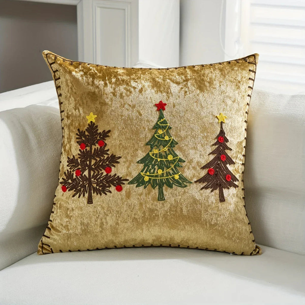 Cotton Christmas Pillow Cover 18x18 Inches, White with Golden Snowflake Design - House Of Avana [[SKU:HOA-CUS-407]]