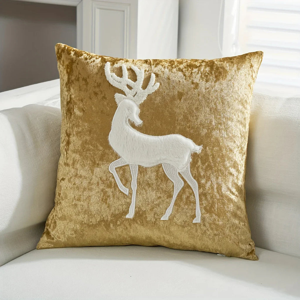 Cotton Christmas Pillow Cover 18x18 Inches, White with Golden Snowflake Design - House Of Avana
