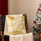 Cotton Christmas Pillow Cover 18x18 Inches, White with Golden Snowflake Design - House Of Avana