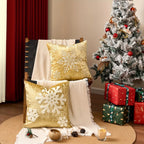 Cotton Christmas Pillow Cover 18x18 Inches, White with Golden Snowflake Design - House Of Avana [[SKU:HOA-CUS-407]]