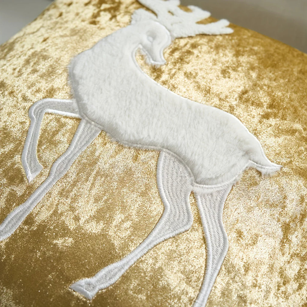 Cotton Christmas Pillow Cover 18x18 Inches, White with Golden Snowflake Design - House Of Avana