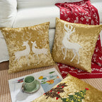 Cotton Christmas Pillow Cover 18x18 Inches, White with Golden Snowflake Design - House Of Avana [[SKU:HOA-CUS-407]]