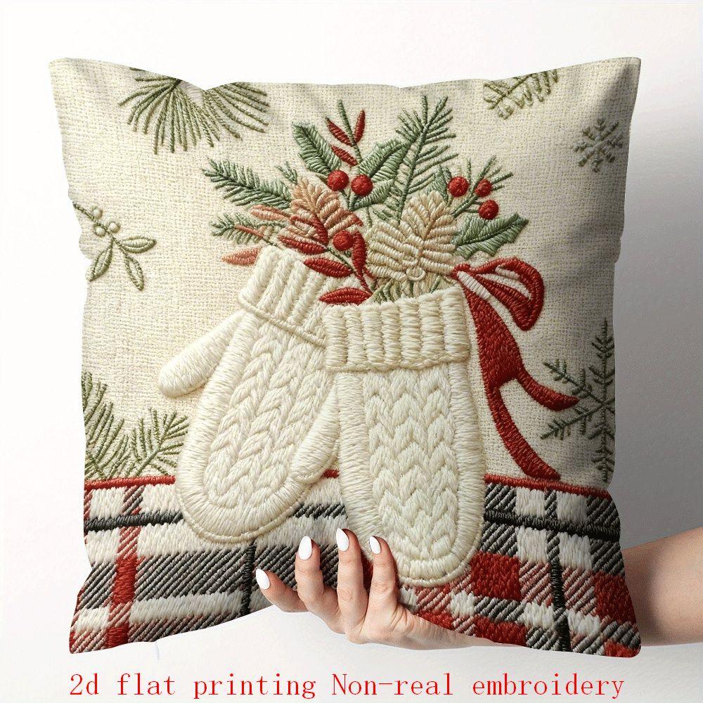 Cotton Pillow Covers with Embroidered Christmas Tree, 17.72" X 17.72" Zipper Cushion Cover - House Of Avana