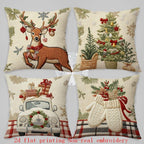 Cotton Pillow Covers with Embroidered Christmas Tree, 17.72" X 17.72" Zipper Cushion Cover - House Of Avana