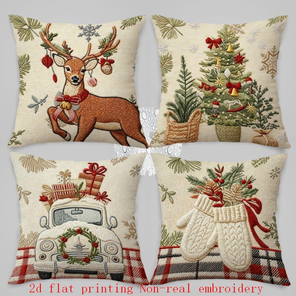 Cotton Pillow Covers with Embroidered Christmas Tree, 17.72" X 17.72" Zipper Cushion Cover - House Of Avana