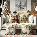 Cotton Pillow Covers with Embroidered Christmas Tree, 17.72" X 17.72" Zipper Cushion Cover - House Of Avana