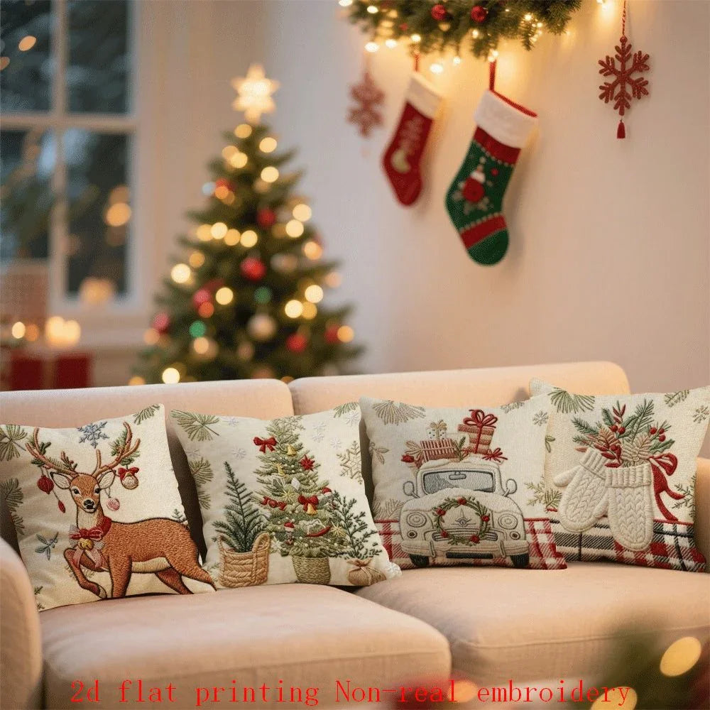 Cotton Pillow Covers with Embroidered Christmas Tree, 17.72" X 17.72" Zipper Cushion Cover - House Of Avana