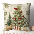 Cotton Pillow Covers with Embroidered Christmas Tree, 17.72" X 17.72" Zipper Cushion Cover - House Of Avana