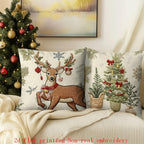 Cotton Pillow Covers with Embroidered Christmas Tree, 17.72" X 17.72" Zipper Cushion Cover - House Of Avana