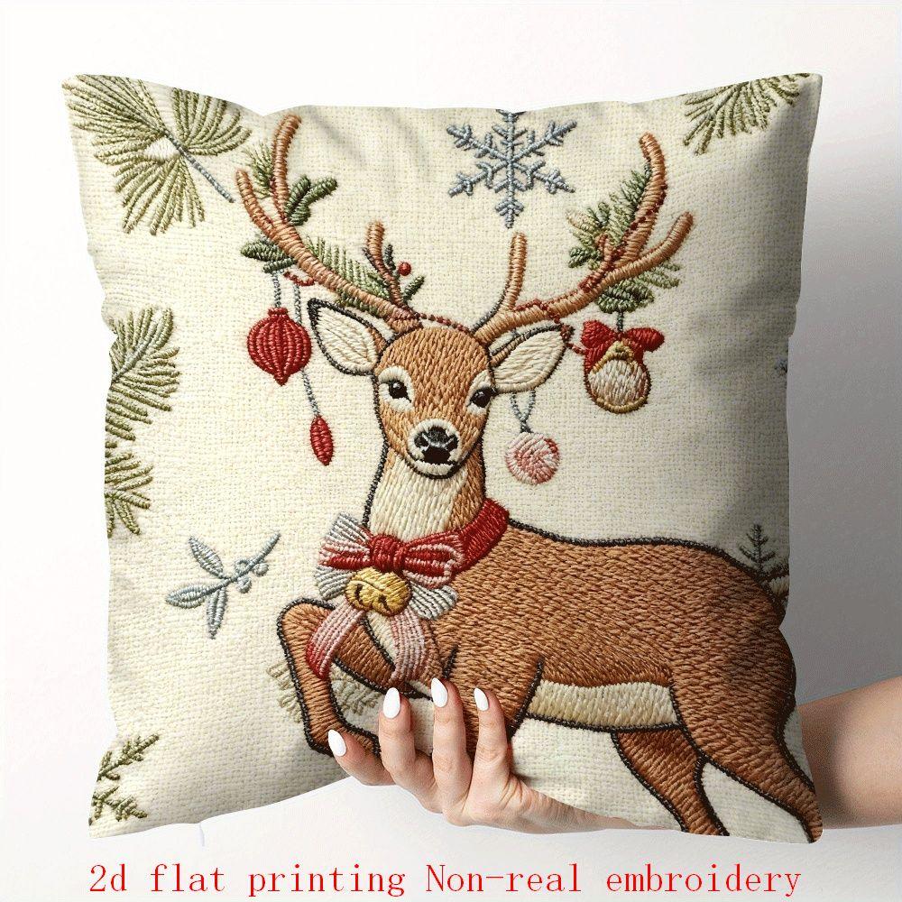 Cotton Pillow Covers with Embroidered Christmas Tree, 17.72" X 17.72" Zipper Cushion Cover - House Of Avana