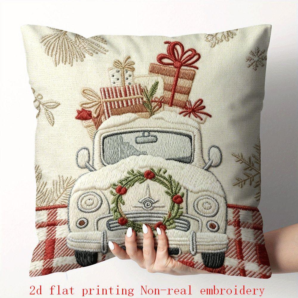 Cotton Pillow Covers with Embroidered Christmas Tree, 17.72" X 17.72" Zipper Cushion Cover - House Of Avana