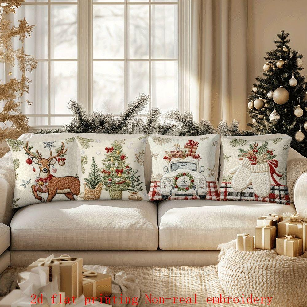 Cotton Pillow Covers with Embroidered Christmas Tree, 17.72" X 17.72" Zipper Cushion Cover - House Of Avana