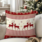Cotton Reindeer Pillow Covers, Red and White Checkered Christmas Decoration, S - House Of Avana