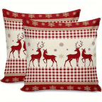 Cotton Reindeer Pillow Covers, Red and White Checkered Christmas Decoration, S - House Of Avana