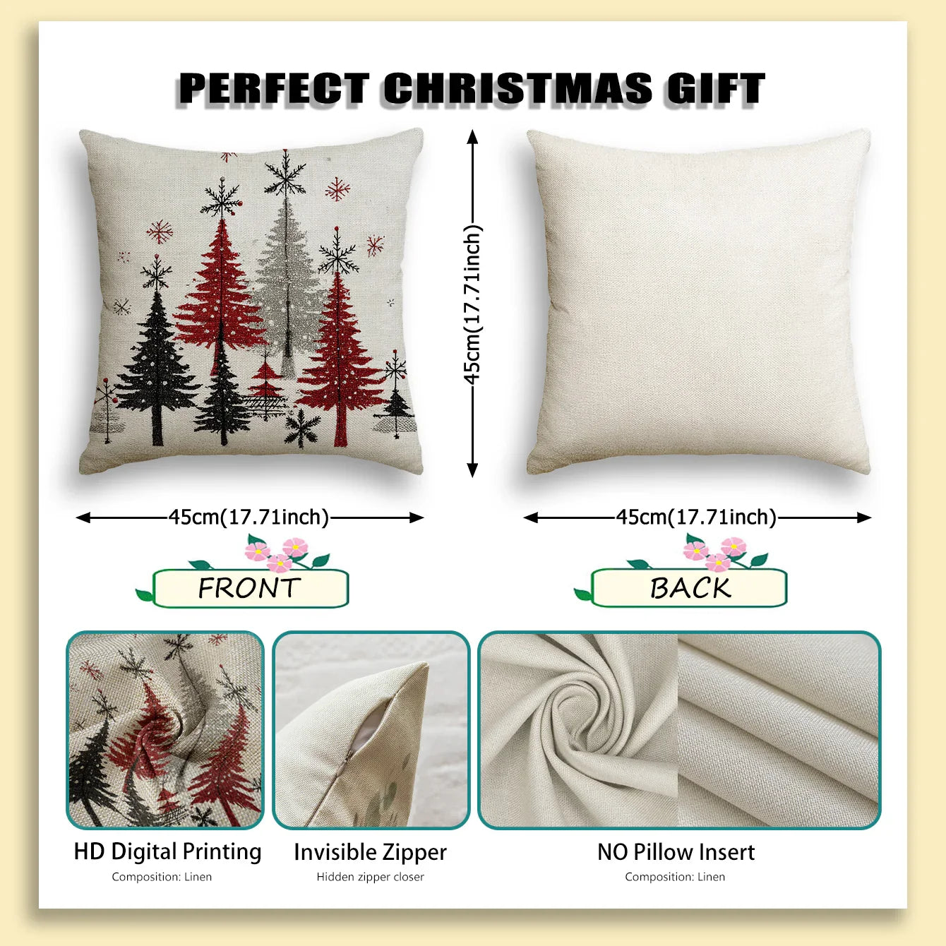 Cotton Throw Covers, Beige Snowflake Design, 40.64x45.72 Cm Single-sided Printed Pink and White - House Of Avana