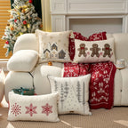 Cotton Throw Pillow Cover - Snowhouse & Tree Design with Golden Stars, Red & White - House Of Avana