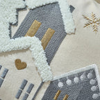 Cotton Throw Pillow Cover - Snowhouse & Tree Design with Golden Stars, Red & White - House Of Avana [[SKU:HOA-CUS-406]]