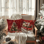 Cotton Throw Pillow Covers, Zipper Closure, 45.72x45.72 Cm, Retro Christmas Designs - House Of Avana