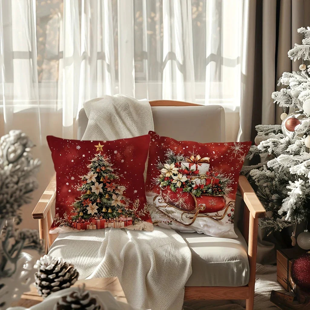 Cotton Throw Pillow Covers, Zipper Closure, 45.72x45.72 Cm, Retro Christmas Designs - House Of Avana