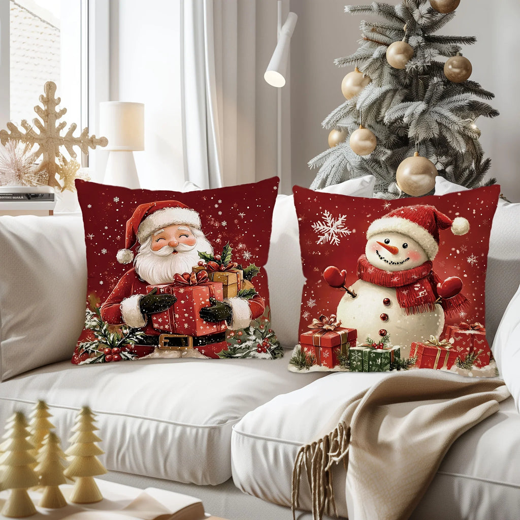Cotton Throw Pillow Covers, Zipper Closure, 45.72x45.72 Cm, Retro Christmas Designs - House Of Avana