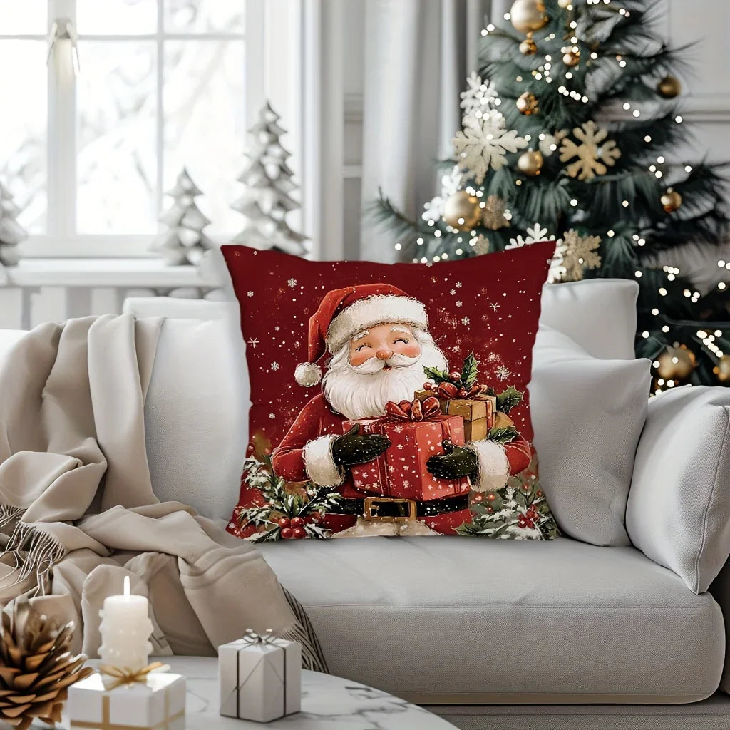 Cotton Throw Pillow Covers, Zipper Closure, 45.72x45.72 Cm, Retro Christmas Designs - House Of Avana