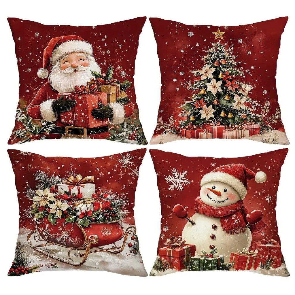 Cotton Throw Pillow Covers, Zipper Closure, 45.72x45.72 Cm, Retro Christmas Designs - House Of Avana [[SKU:HOA-CUS-024]]