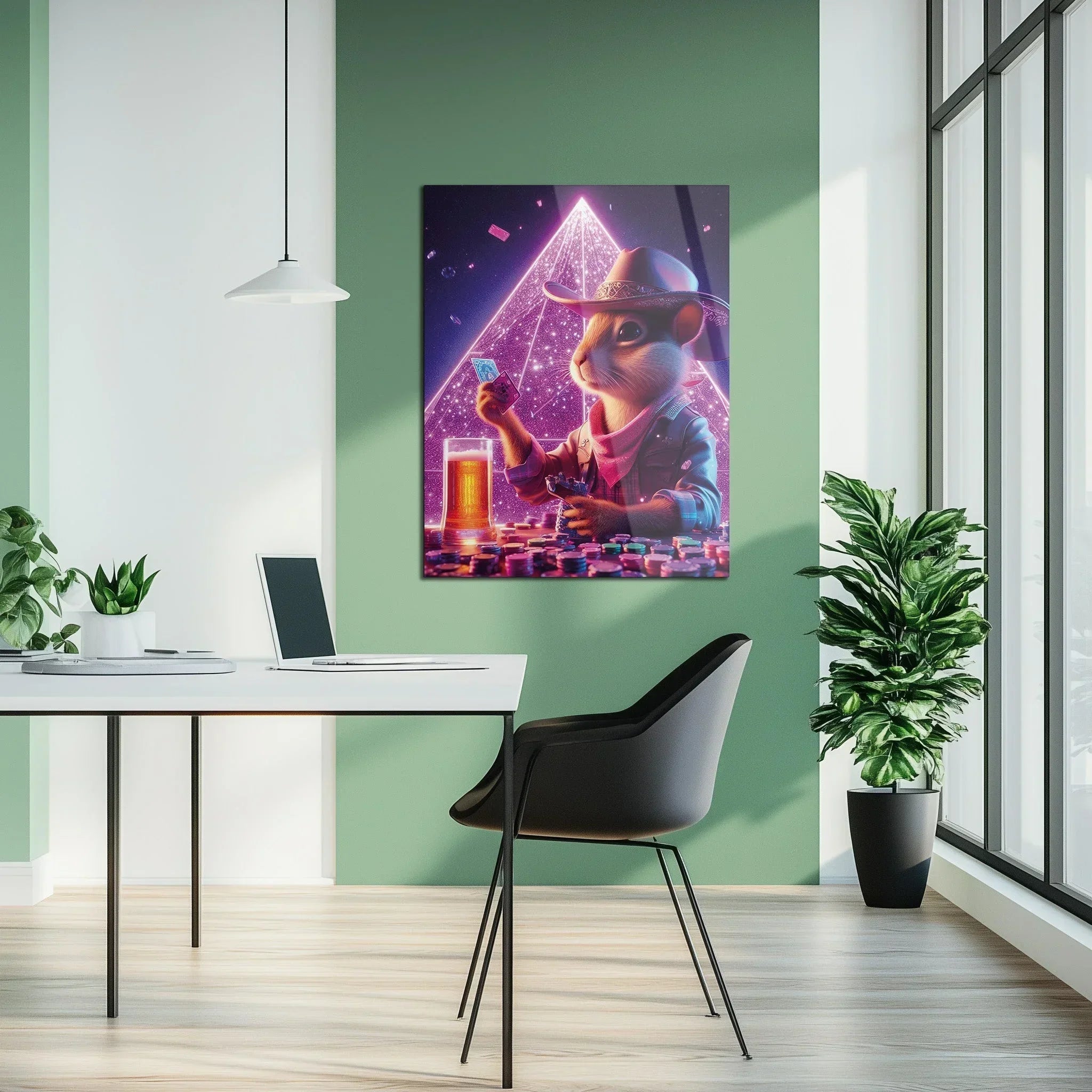 Cowboy Hamster Poker Night – Neon UV Glass Wall Art for Game Room Vibes-KAFCD088 Peony Atelier