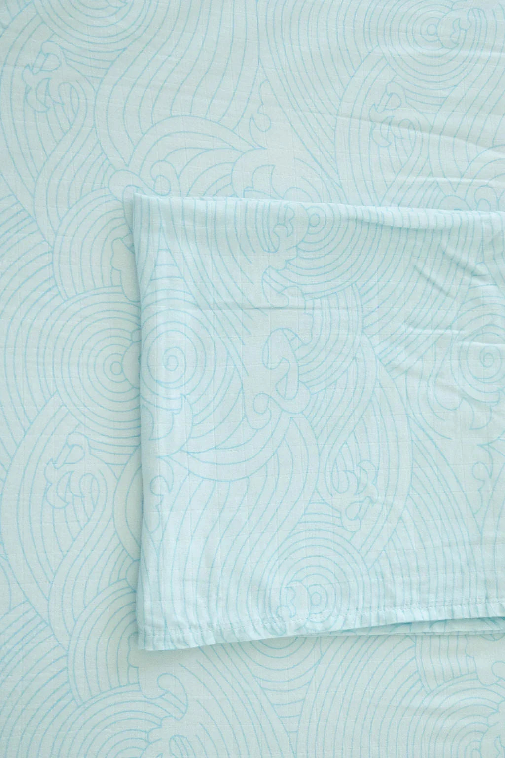 Organic Bamboo Cotton Muslin Swaddle Blanket in Crashing Sea Waves Cradle Comforts Co.