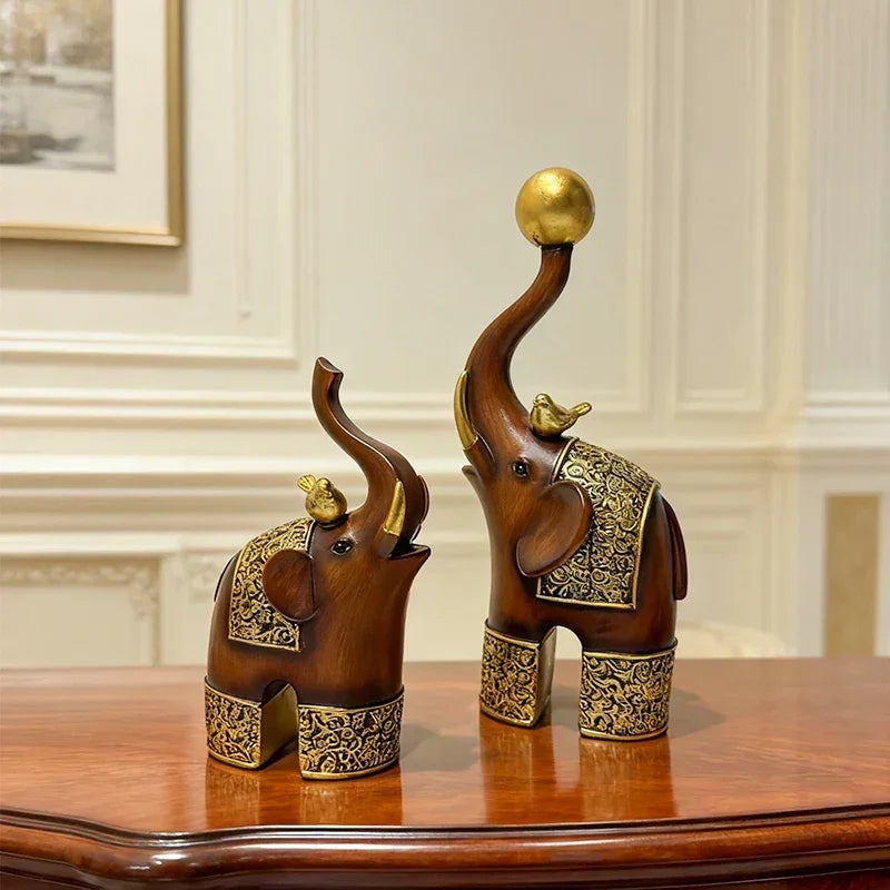 Creative Wood Grain Elephant Figurine Set | Animal Sculpture | scale view | Traditional home decor | House of Avana
