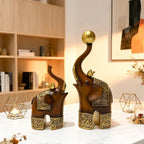 Creative Wood Grain Elephant Figurine Set | Animal Sculpture | side view | Traditional home decor | House of Avana