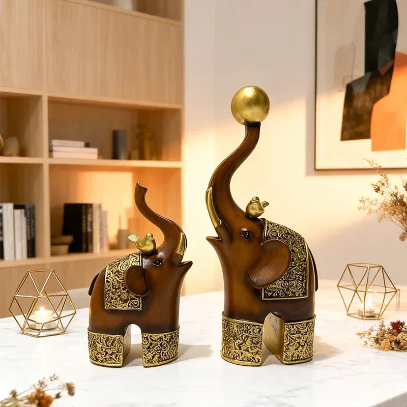 Creative Wood Grain Elephant Figurine Set | Animal Sculpture | side view | Traditional home decor | House of Avana