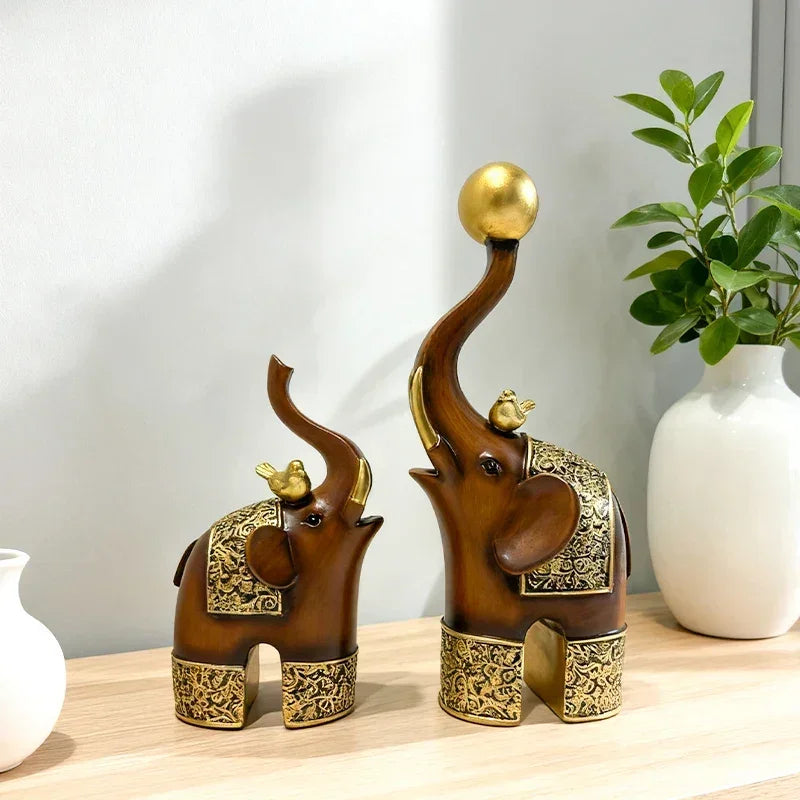 Creative Wood Grain Elephant Figurine Set | Animal Sculpture | back view | Traditional home decor | House of Avana