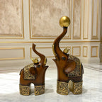 Creative Wood Grain Elephant Figurine Set | Animal Sculpture | detail view | Traditional home decor | House of Avana