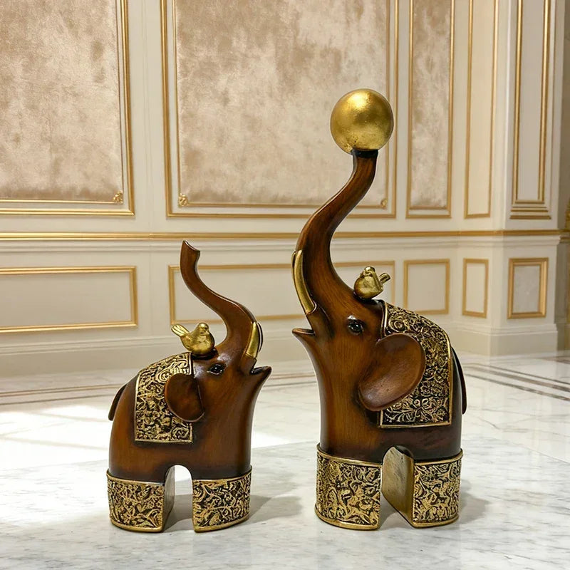 Creative Wood Grain Elephant Figurine Set | Animal Sculpture | detail view | Traditional home decor | House of Avana