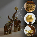 Creative Wood Grain Elephant Figurine Set | Animal Sculpture | angle view | Traditional home decor | House of Avana