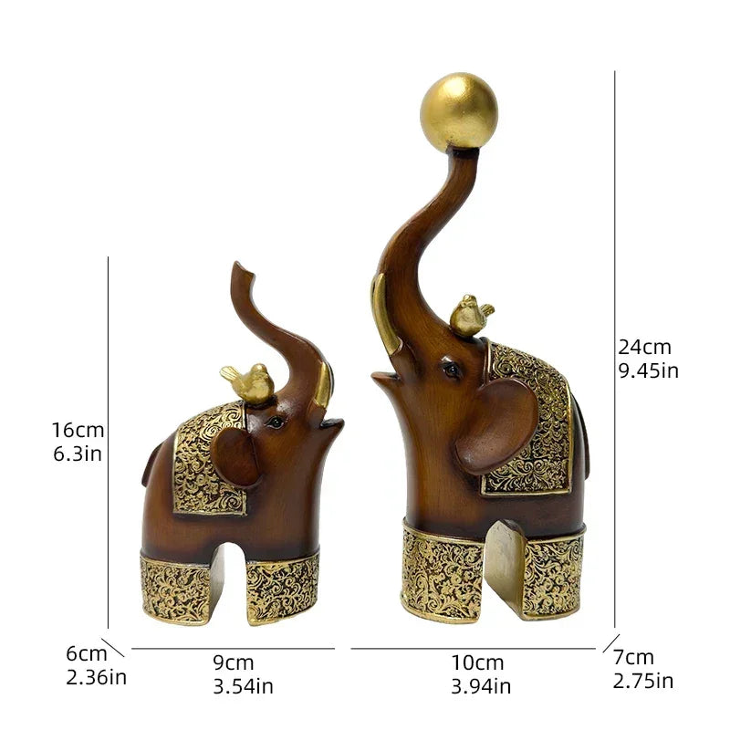 Creative Wood Grain Elephant Figurine Set | Animal Sculpture | top view | Traditional home decor | House of Avana