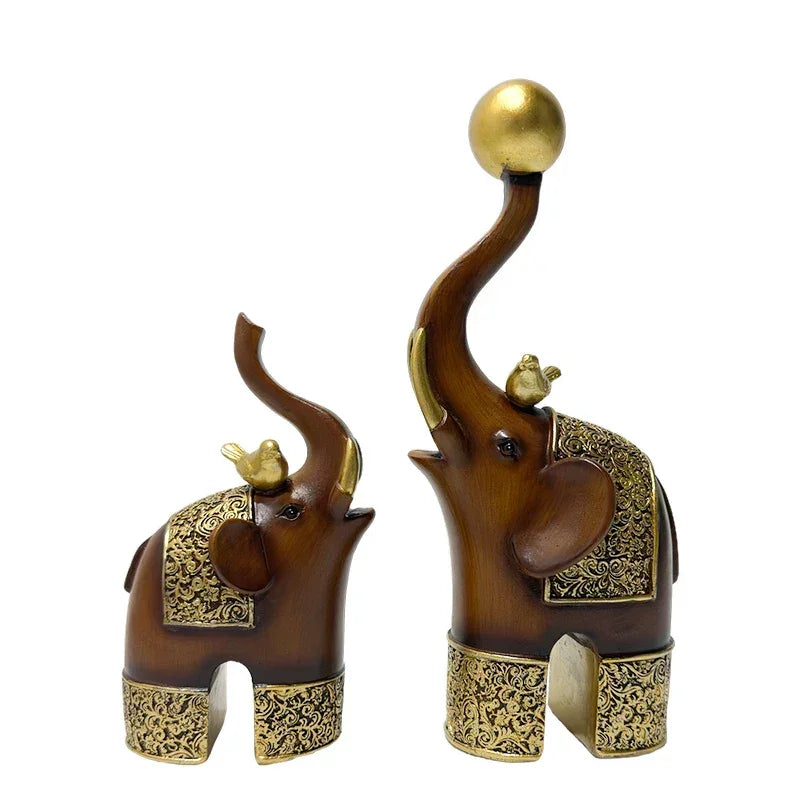 Creative Wood Grain Elephant Figurine Set | Animal Sculpture | close-up | Traditional home decor | House of Avana