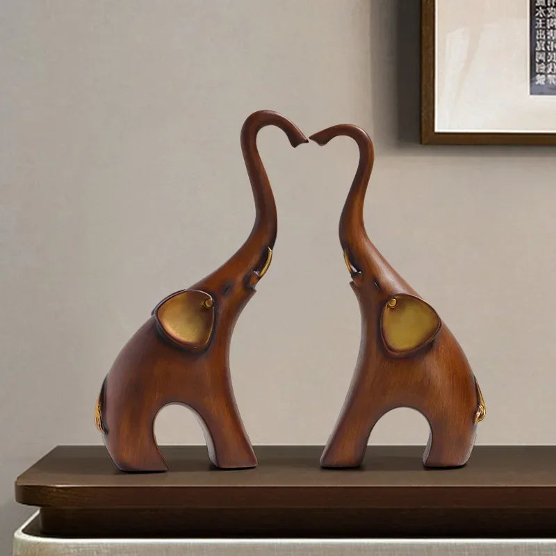 Creative Wood Grain Elephant Figurine Set | Animal Sculpture | lifestyle | Traditional home decor | House of Avana