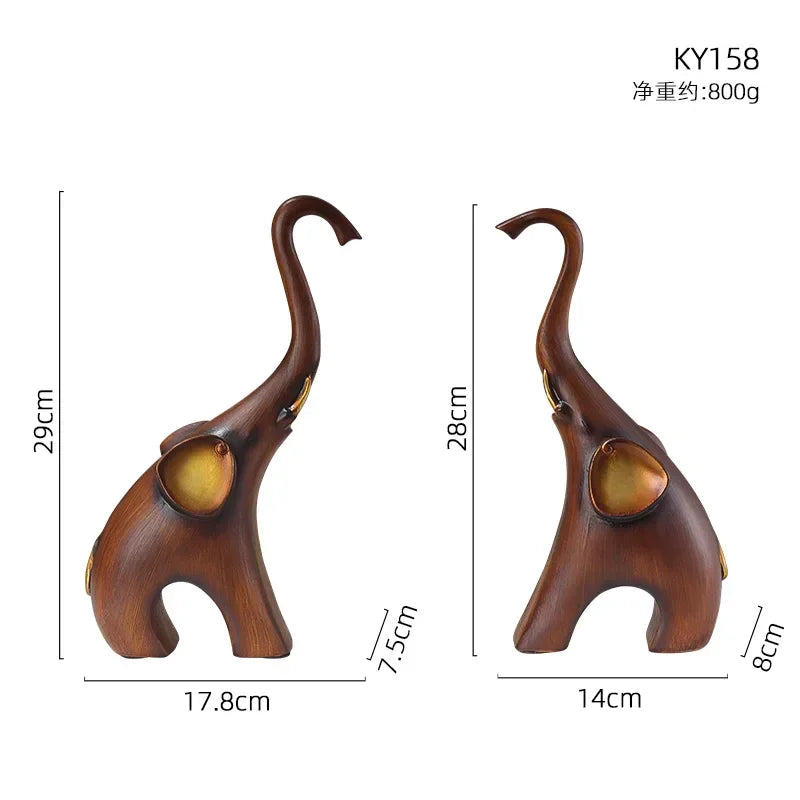 Creative Wood Grain Elephant Figurine Set | Animal Sculpture | in-room display | Traditional home decor | House of Avana