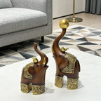 Creative Wood Grain Elephant Figurine Set | Animal Sculpture | front view | Traditional home decor | House of Avana
