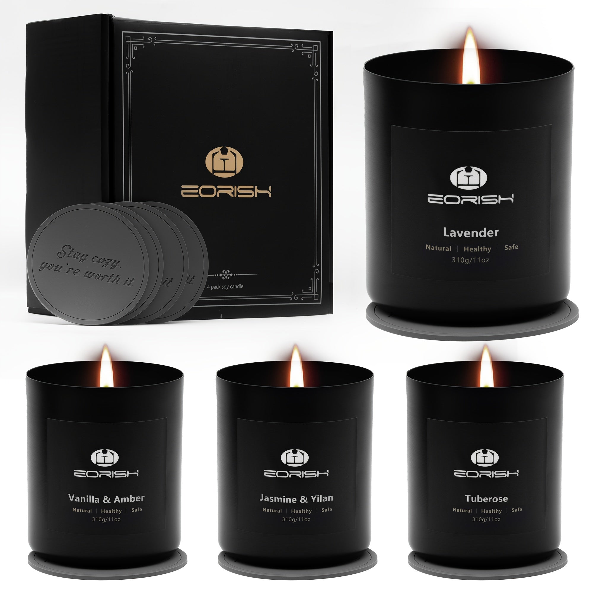 8pcs Gift Set, 44Oz, 4 Scented Candles+4 Silicone Pads, Long Lasting Crystal Candles Gift Set for Women, Lavender + Vanilla + Jasmine + Tuberose Scents, Gift to Wife, Sisters, Mom, Nurse, Employee, Mother'S Day Gift, Birthday House Of Avana