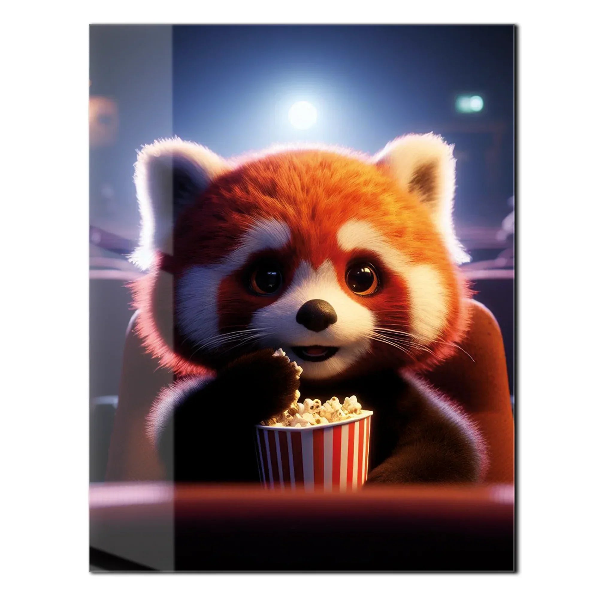 Cute Red Panda at the Movies Glass Wall Art – Whimsical UV Print Design-KAFCD028 Peony Atelier