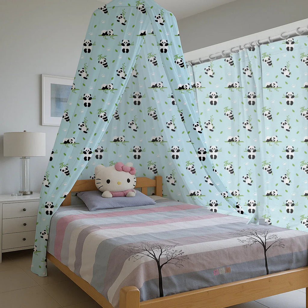 Cute Panda with Bamboo Tree Printed Canopy PushpLinen