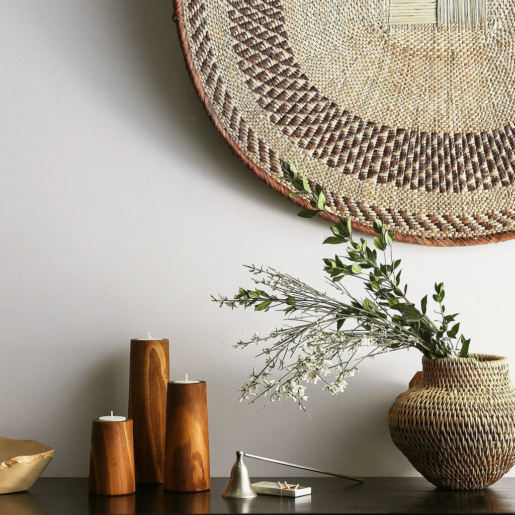Cylinder Eucalyptus Wood Tealight Candle Holder Kanju Interiors