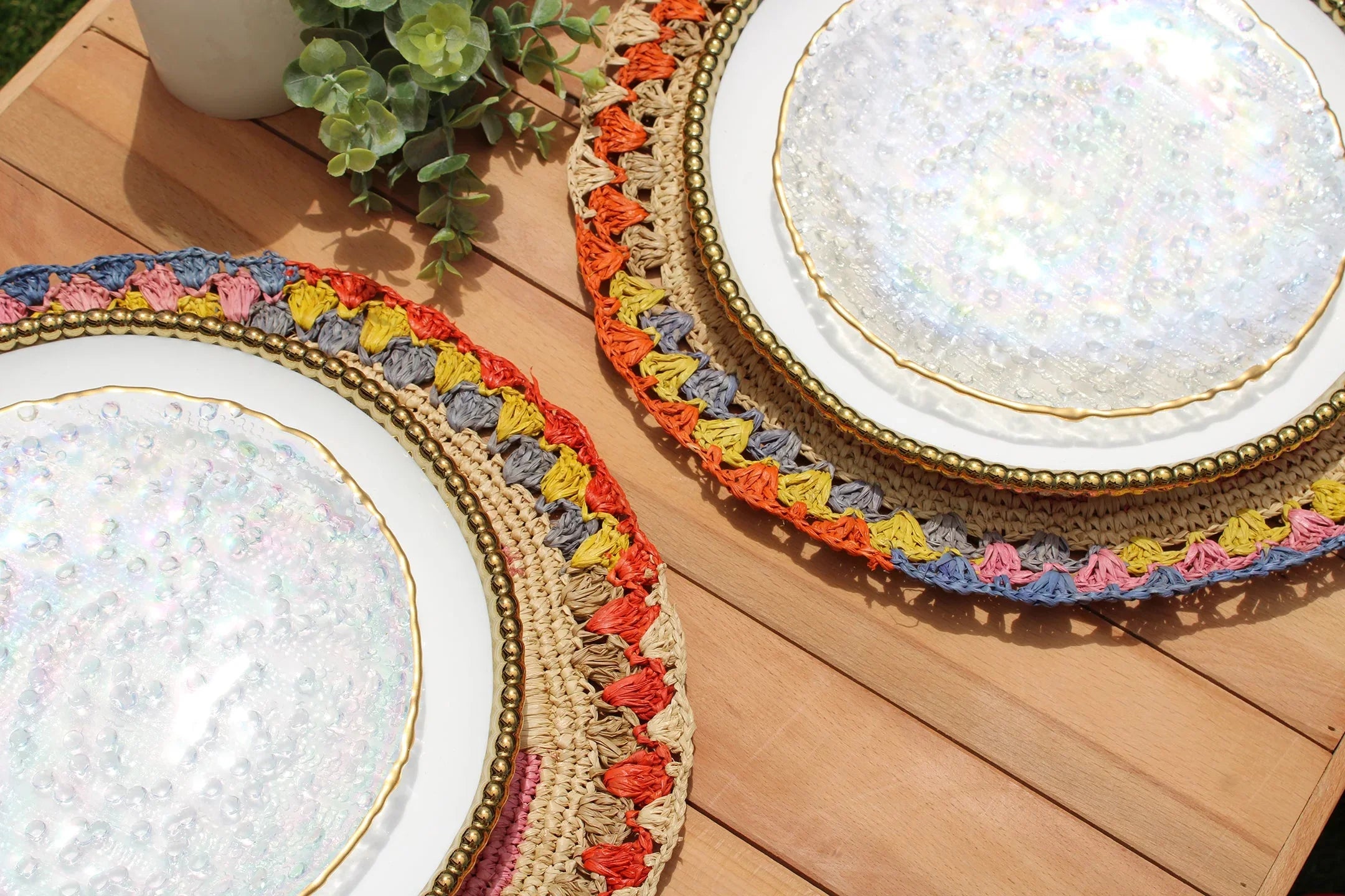 Daisy Raffia Placemat, Colorful Woven tabletop Payton James